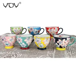 European high-end large capacity funny flower cheap plain wholesale ceramic mugs