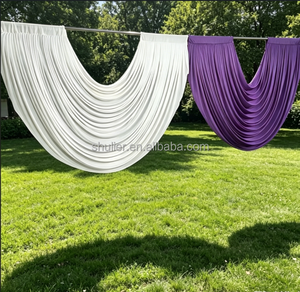Guirlandes baroques préfabriquées bordeaux avec poches pour tringle, draperies extensibles en spandex à volants, rideaux de plafond - Product Image 2