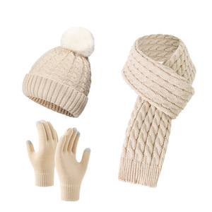 Custom logo Unisex Jacquard Knit Scarf Hat Touchscreen Glove Set Warm <strong>Pom</strong> <strong>Pom</strong> <strong>Beanie</strong> Winter 100% Acrylic - Product Image 2
