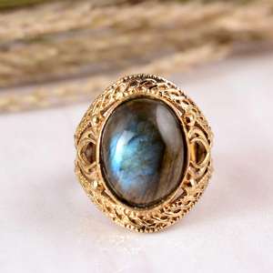 แหวนหมั้นลาบราดอไรต์รูปไข่สีน้ำเงินประดับเพชร งานแฮนด์เมด ทอง 14K ชุบทองเหลือง เครื่องประดับสไตล์โบโฮ สำหรับเป็นของขวัญวันครบรอบ - Product Image 3