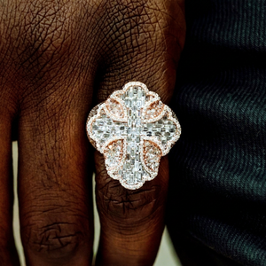 Anillo Cruz de las Cruzadas de Diseño de Moda, Plata de Ley 925 con Moissanita Baguette, Chapado en Oro, Anillos Cubanos, Joyería para Hombre - Product Image 1