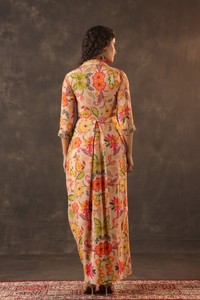 Robe drapée à imprimé floral, robe maxi élégante indo-occidentale, tenue de créateur, tenue chic, style ethnique contemporain - Product Image 2