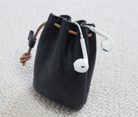 Pochette en cuir véritable de qualité supérieure, jolie pochette en cuir noir souple, porte-monnaie, petite pochette pliable pour écouteurs