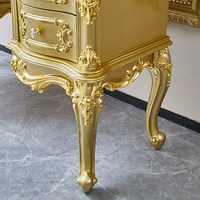 Coiffeuse de style européen avec miroir et tabouret, inspirée du style français, en bois massif avec détails sculptés, 13 mètres de long, cinq tiroirs