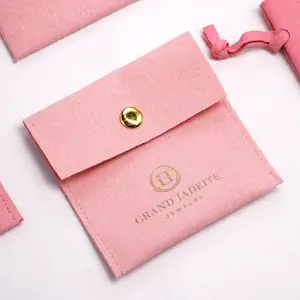 Bolsa pequeña con estampado de logotipo personalizado, bolsa de microfibra para joyería, 8,5x10 cm, embalaje para joyas