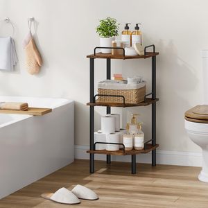 Wooden Bathroom Storage <b>Shelf</b> 33x15x85cm Standing Type Multifunctional Corner <b>Rack</b> For Toilet Paper And Toiletries - Product Image 1
