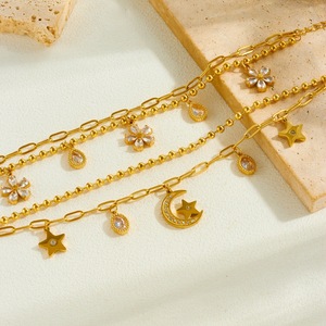 Star <b>Moon</b> Charm <b>Bracelet</b> Gold Plated Zinc Alloy Double Layer Pendant Jewelry Gift - Product Image 3