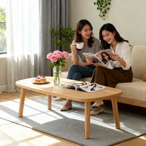 โต๊ะกาแฟไม้สไตล์นอร์ดิกมินิมอล สีไม้ธรรมชาติ โต๊ะกลางสำหรับห้องนั่งเล่น พื้นที่ขนาดเล็ก เฟอร์นิเจอร์บ้าน - Product Image 2