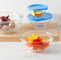 Ensemble de 5 bols en verre borosilicate écologique avec couvercles en plastique, design moderne pour la salade