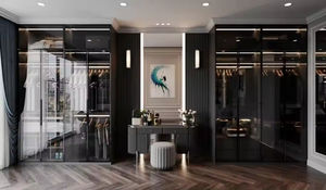 Armoires Walk-in Modernes de Luxe avec Cadre Doré, Portes en Verre Marron et Caisson en Bois, Idéales pour Hôpitaux, Gain de Place, Autoportantes - Product Image 4