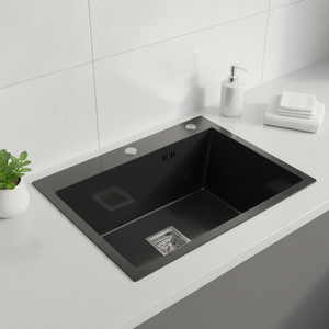 Évier de cuisine OEM en acier inoxydable à cuve unique, fait main, finition brossée mate noire, à poser sur comptoir, sanitaire, adapté aux restaurants - Product Image 6