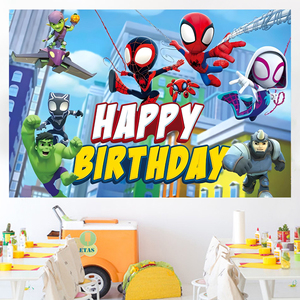 Fondo de Pantalla con Temática de Spider-Man y sus Increíbles Amigos para Decoración de Fiesta de Cumpleaños Infantil - Product Image 3