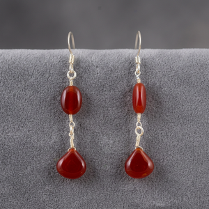 Red Carnelian Drop <b>Earrings</b> for Women 925 <b>Silver</b> <b>Dangle</b> White Gold Pendant with Tassel 18K Gold and Diamond Accent - Product Image 4