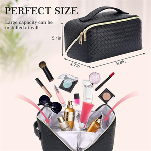 Sac de maquillage de voyage pour femmes, sacs de toilette pliables, organiseur imperméable parallèle avec compartiments - Product Image 3