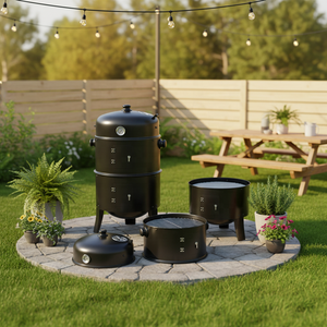 Barbecue fumoir moderne 3-en-1 haut de gamme, gril à charbon de bois vertical à 3 niveaux avec finition thermolaquée - Product Image 1