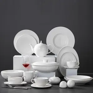 Conjunto de prato de cerâmica p & t, conjunto de louças de porcelana branca para jantar