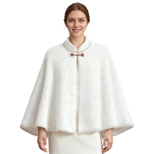 Women Elegant Faux Fur Cardigan <b>Shawl</b> Tassel Trim Sleeve Capelet Rhinestones Pearls Cloak for <b>Wedding</b> Party Outwear - Product Image 6