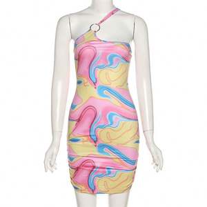 Klv — robe courte et moulante pour femmes, vêtement imprimé élastique à <span class=keywords><strong>dos</strong></span> <span class=keywords><strong>nu</strong></span>, couleur bleu clair, collection été 2022 - Product Image 6