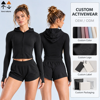 Veste de sport courte à capuche pour femme, respirante, très extensible, entièrement zippée, pour le yoga, la course et la gym, collection automne-hiver, vente en gros
