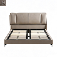 Cadre de lit rembourré moderne gris kaki, taille King, chambre à coucher, ensemble de lit en cuir véritable, meubles directement de l'usine