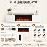Meuble TV moderne avec étagères de rangement ouvertes, support TV avec foyer électrique à LED et cristaux pour usage domestique