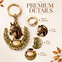 Porte-clés personnalisé en émail dur, tête de cheval, couronne de lauriers, trophée, porte-clés en métal gravable, souvenir de course équestre, cadeau