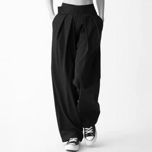 Costume en mousseline noire transfrontalier pour femme, pantalon à jambes larges, élégant, coupe régulière, asymétrique, avec franges, longueur cheville, version étroite, pour l'hiver - Product Image 2