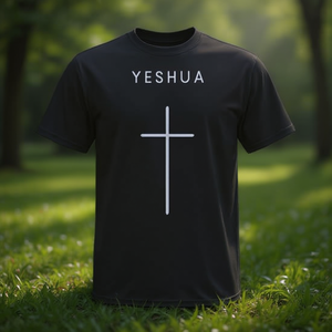 T-shirt cristiana minimalista con croce di Yeshua, nera, unisex, media - Product Image 3