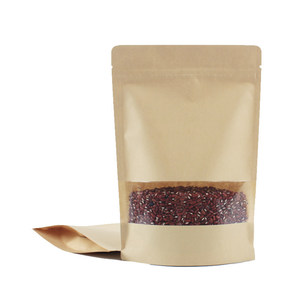 Bolsa de papel kraft marrón de pie, con ventana pequeña y cremallera para embalaje de alimentos - Product Image 4