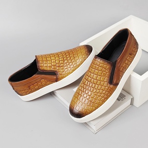 Men's Trendy Full-Grain Leather Slip-On Walking Shoes British Retro Korean-Style Handmade Sporty-Casual Comfort Breathable Print - Product Image 1