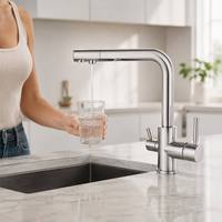 Robinet de cuisine moderne en acier inoxydable, eau potable directe, chaud/froid, chromé, 3 voies, mitigeur 3 voies