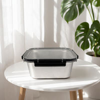 Nouveau Contenant Alimentaire Empilable en Acier Inoxydable 304 Hermétique et Antibactérien avec Couvercle Verrouillable, Design Minimaliste Moderne pour Réfrigérateur et Usage Domestique