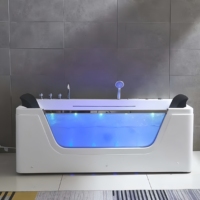 Baignoire de massage autoportante de luxe en acrylique avec 14 jets, cascade et LED, pour intérieur