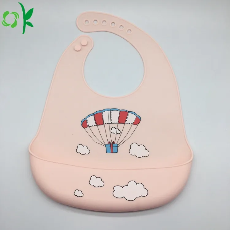 Okoem סיליקון מותאם אישית התינוק עמיד למים קריקטורה דפוס סיליקון התינוק bibs בלון אוויר חם תינוק