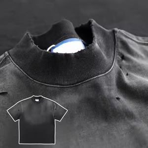 T-shirt 100% in cotone lavata con acido lavorata a maglia a girocollo oversize abiti da <span class=keywords><strong>Streetwear</strong></span> per uomo - Product Image 1
