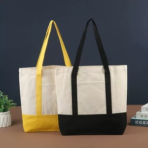 Custom Cotton Canvas Tote <strong>Bags</strong> with Logo Printing Blank <strong>Plain</strong> Pocket and Zipper Shoulder <strong>Handle</strong> Letter Pattern - Product Image 3