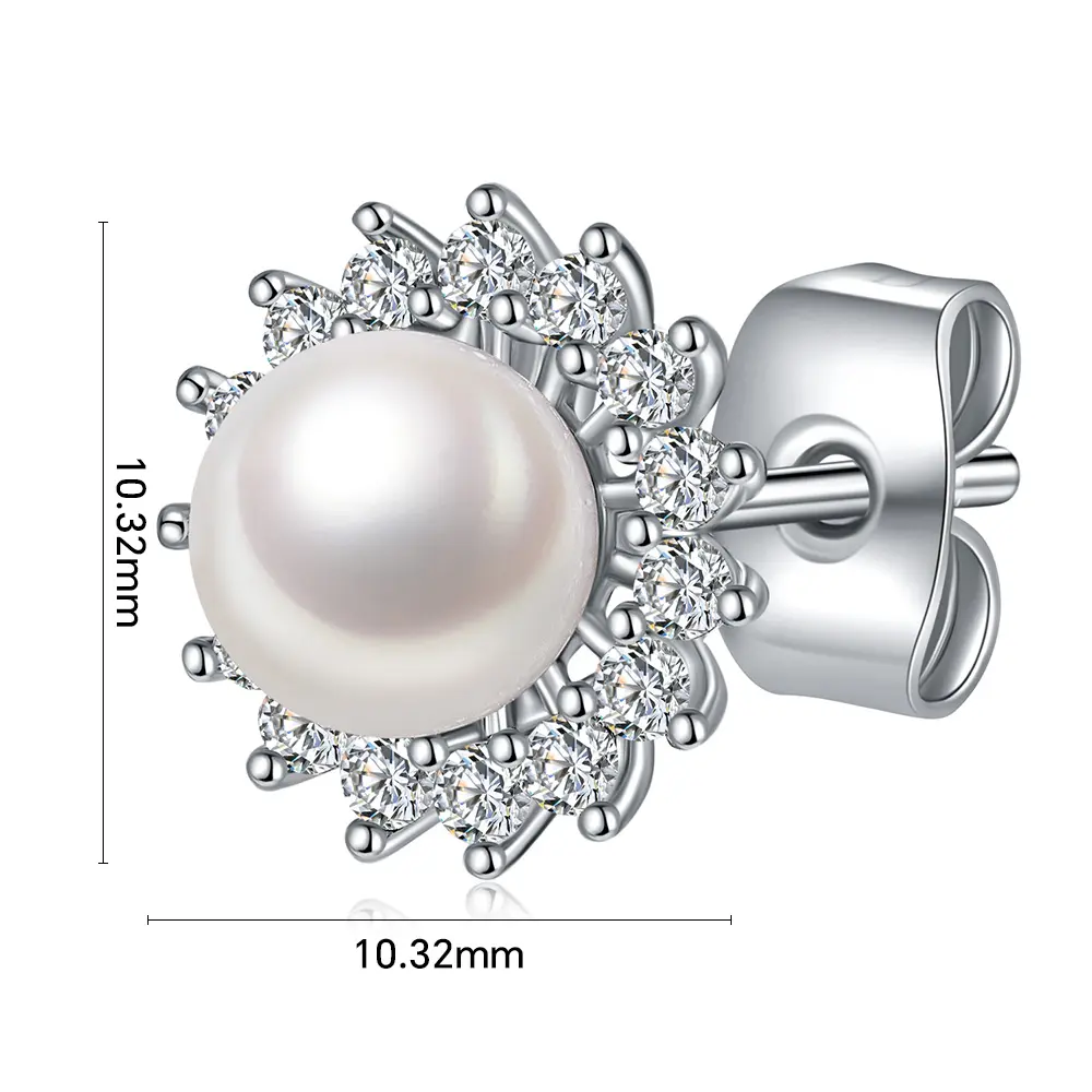 Exquisite Luxury Fashion Stud Earrings Sunflower Zircon with Natural Shell Pearl Brass Plated Platinum Inspired Floral Pattern