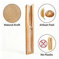 Sac à pain baguette français en papier kraft biodégradable et écologique de qualité supérieure avec fenêtre transparente, résistant à la graisse et à l'huile, long
