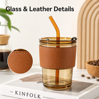 Gobelet en verre personnalisé de 400 ml avec manchon en bambou, couvercle et paille pour café glacé, thé, jus, maison, bureau, voyage, plusieurs couleurs
