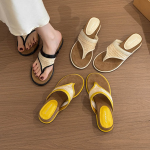 Chanclas Retro Casuales de Lino Tejido, Sandalias de Playa con Plataforma y Punta Descubierta, Elegantes y Cómodas para Exteriores - Product Image 1