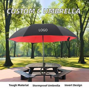 Paraguas de Lluvia Recto Manual con Mango en Forma de C, Clásico, Resistente al Viento, de Doble Tela 190T, con Logotipo Personalizado Impreso al por Mayor - Product Image 2