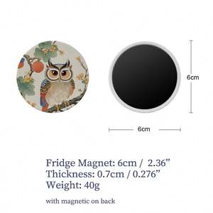 Aimant de réfrigérateur rond en céramique au design hibou, moderne, imprimé UV, personnalisable, vierge pour sublimation, autocollant magnétique puissant - Product Image 6