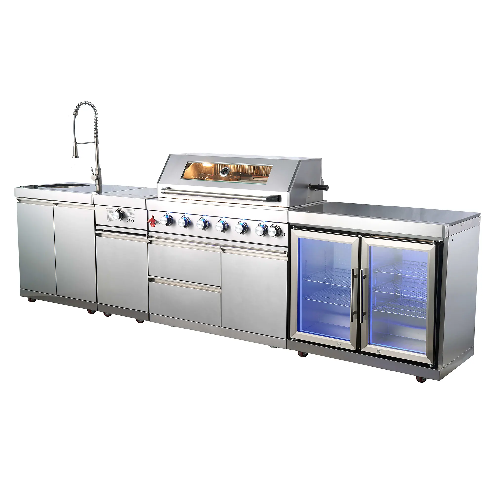 304 Stainless Steel Outdoor Kitchen Set with Double-Door Refrirator and Sink for BBQ Grills