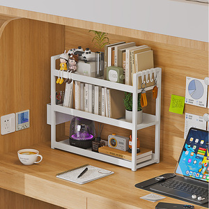 Multi Tier Desktop Shelf 3 Tier Storage Organizer For <b>Office</b> <b>Desk</b> Home Study Bookshelf With Hooks And Shelves - Product Image 1