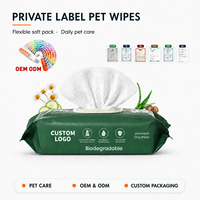 OEM ODM Lingettes humides pour le nettoyage des pattes et du corps des chiens et des chats, 100% fibres de bambou, douces, biodégradables, hypoallergéniques, emballage personnalisé avec logo