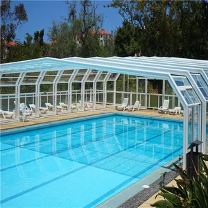 China Cheap Automatic Enclosure Pool Cost Retractable Swimming Pool Glass Cover Canada