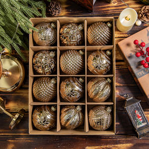 Wholesale 12Pcs Luxury <b>Vintage</b> Red Bronze Embossed 3 Colors <b>Christmas</b> <b>Baubles</b> Set Hanging Decorations Tree Holiday Custom - Product Image 1