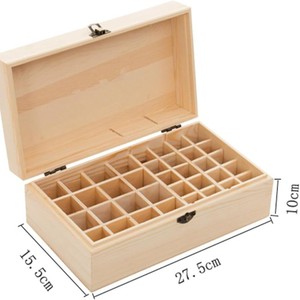Caja de almacenamiento de aceites esenciales de madera de pino, rectangular, con cerradura, múltiples compartimentos, tapa abatible, para el cuidado personal. - Product Image 3