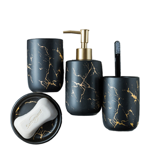 Luxury Eco-Friendly Marble Design Ceramic 3pcs Bathroom Accessory <b>Set</b> <b>Soap</b> Dispenser <b>Soap</b> Dish Toothbrush Cup - Product Image 1