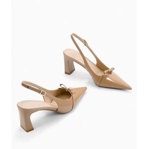 Sandales à <span class=keywords><strong>bout</strong></span> <span class=keywords><strong>pointu</strong></span> en cuir verni pour femmes, talons épais, nouvelle collection printemps-été, polyvalentes, avec nœud arrière et talons aérés - Product Image 4
